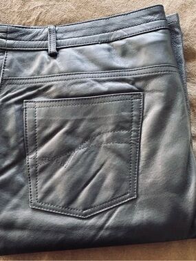 Danier Black Calf Skin Straight Leather Jeans with Front & Back Pockets